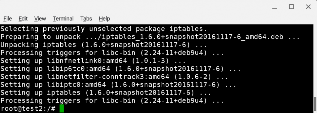 Debian 9: установка iptables завершена